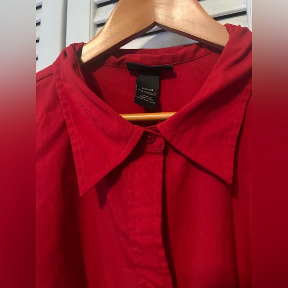 Lane Bryant Solid Red Stretch Button Front Blouse Plus - Picture 5 of 10
